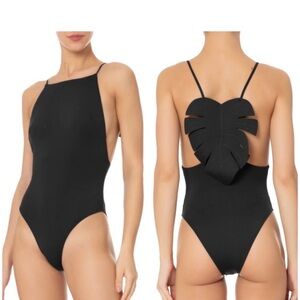 New with tags FARM Rio Black One-Piece Swim with Leaf Back Detail size M